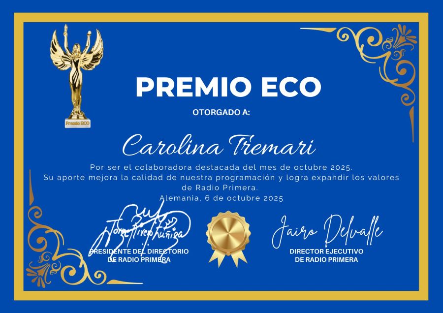 Premio Eco otorgado a Radio Primera en octiubre 2025